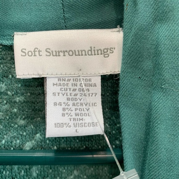 Soft surroundings size large green long line open front cardigan sweater - Picture 3 of 3